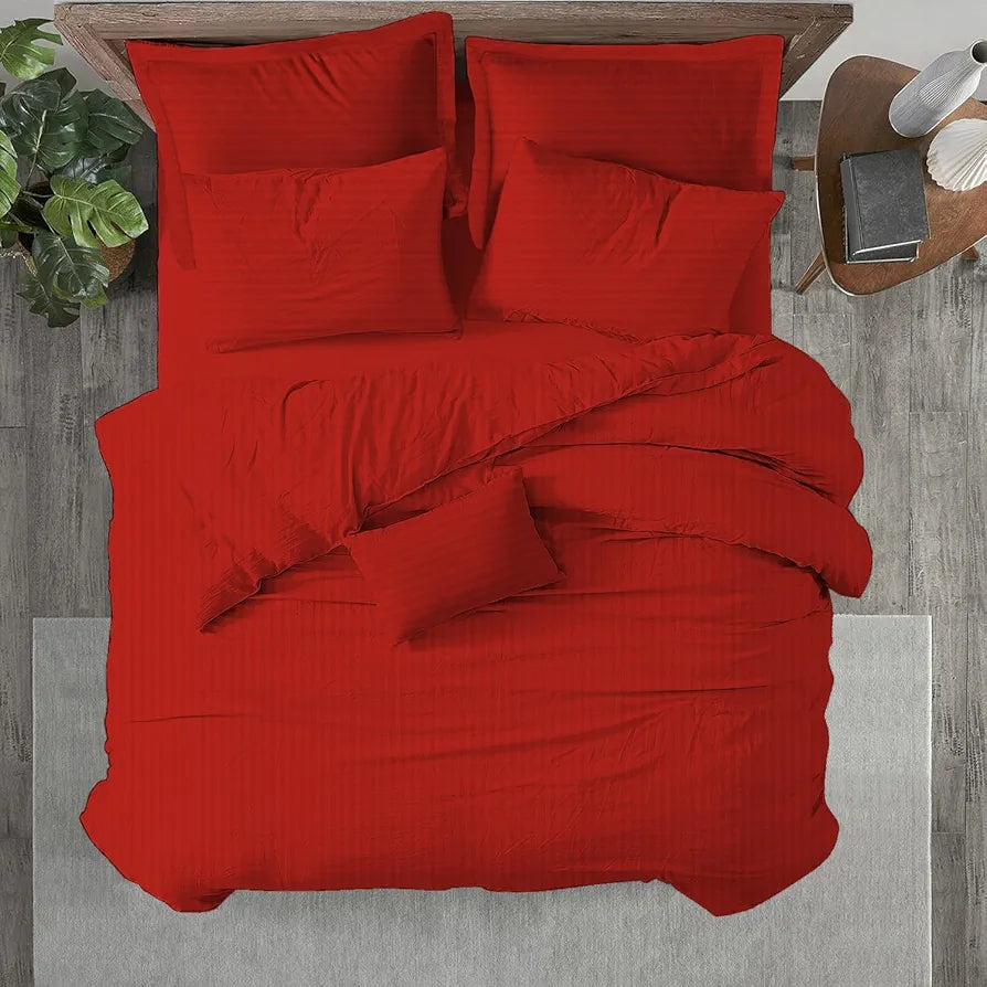 Trance Home Linen Zippered 100% Cotton 200 TC Satin Stripe King Size Duvet Cover Quilt Cover Blanket Cover Razai Comforter Cover with 2 Pillow Covers Colour Bright Red