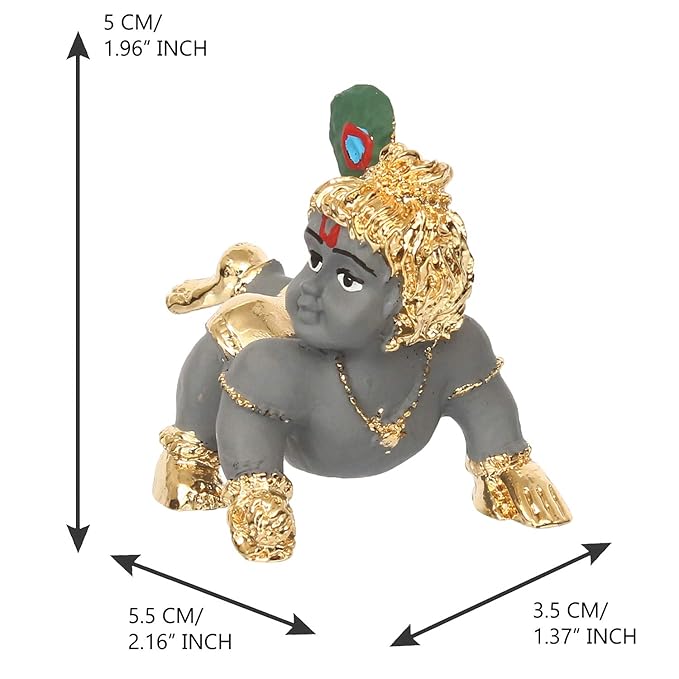 Ecraftindia Gold Plated Laddu Gopal/ Lord Krishna Decorative Showpiece for Home | Temple | Office | Car Dashboard