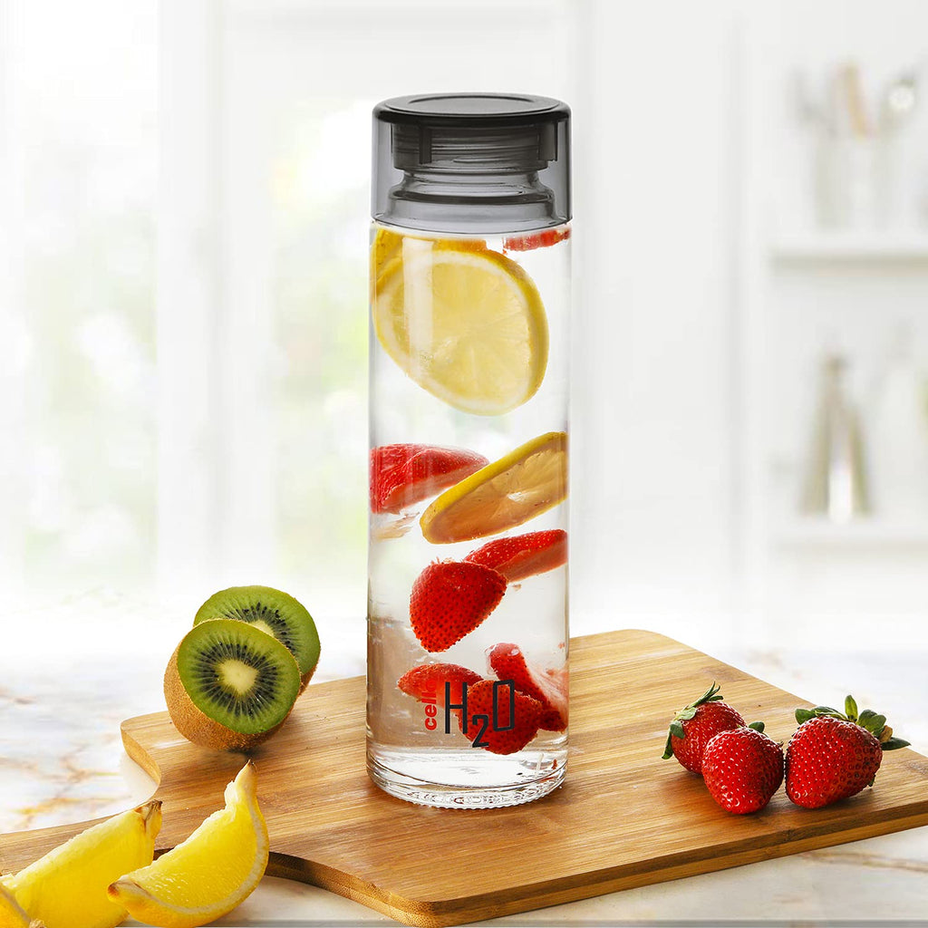 Cello H2o Glass Fridge Water Bottle With Plastic Cap | 920 Ml | Set of 6 | Black