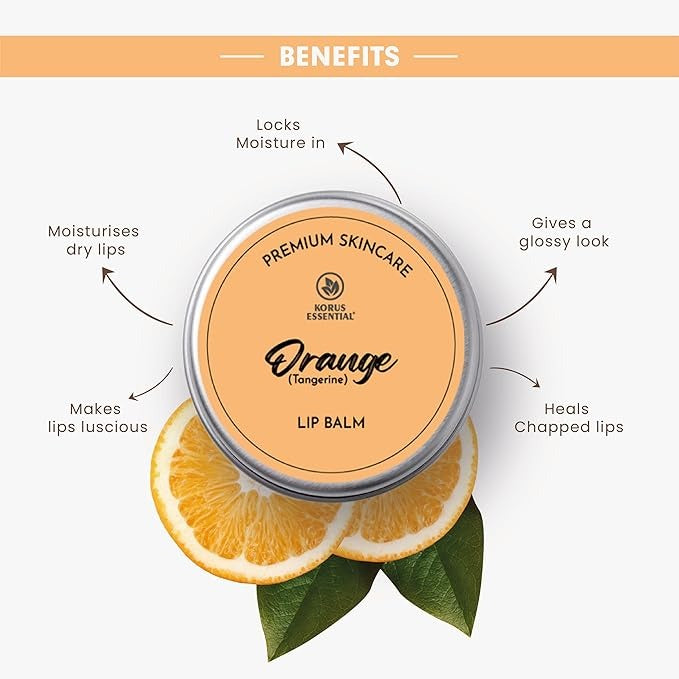 Korus Essential Orange Lip Balm with Shea Butter for Women - 8 gms