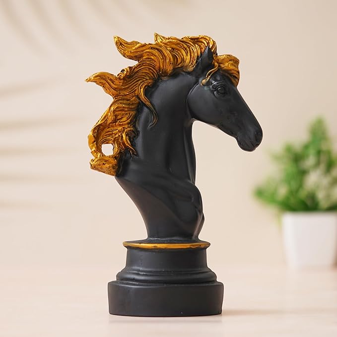 Ecraftindia Polyresin Black & Golden Horse Head Statue Animal Figurine Decorative Showpiece | Ideal Decor and Gift for Horse Lovers