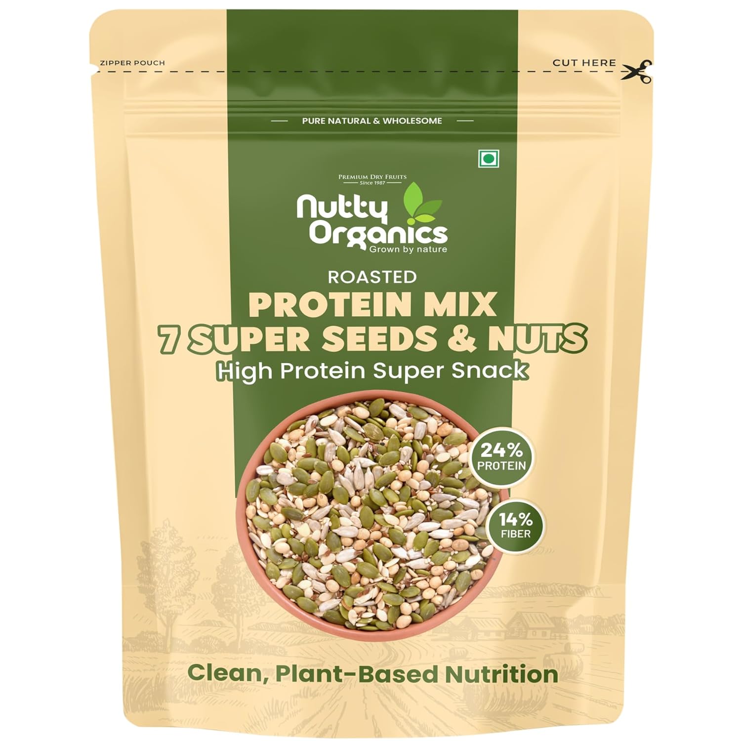 Nutty Organics 7-in-1 Seeds & Nuts Mix| Omega-Rich Superfood | Roasted Pumpkin, Sunflower, Watermelon, Flax, Sesame, Chia & Soya | Healthy Snack | Vegan & Gluten-Free