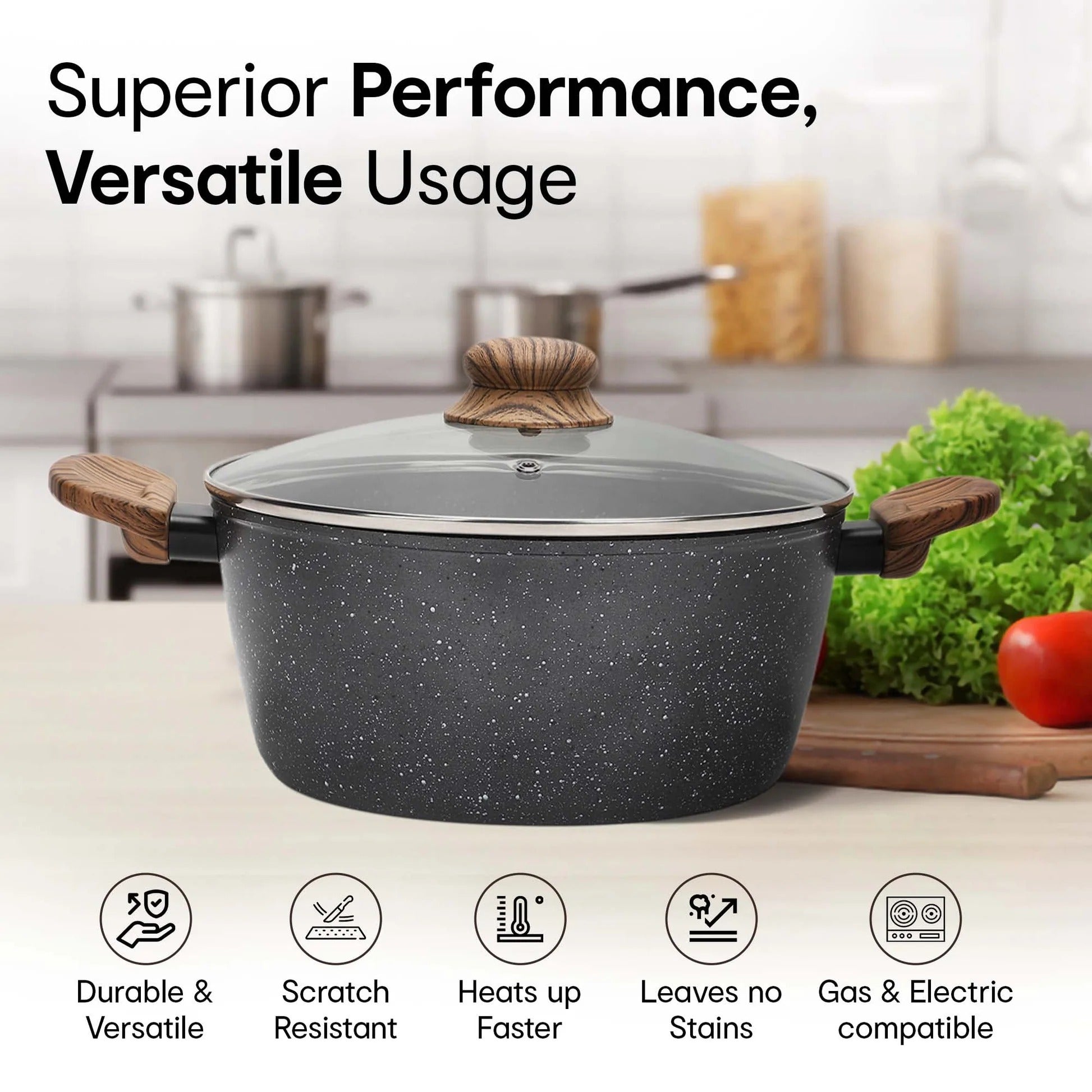 Anko Australia Non-Stick Aluminium Casserole with Glass Lid 24cm 3L 4-Layer Coating PFOA Free Black