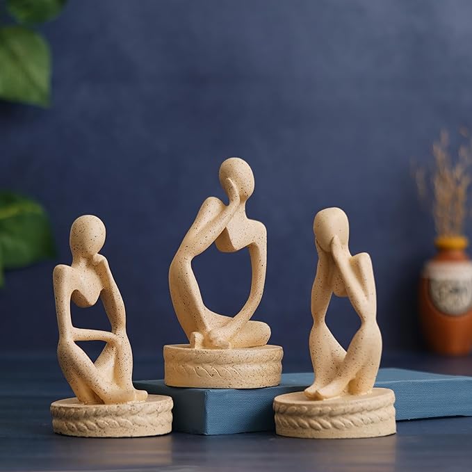 Ecraftindia Set of 3 Brown Polyresin Minimalist Sitting Human Figurines Decorative Showpiece