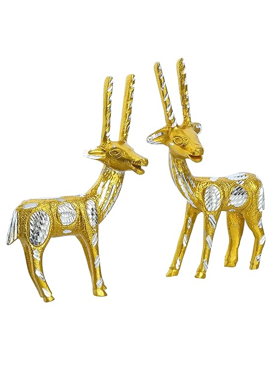 Ecraftindia Set of 2 Engraved Golden Deer Handcrafted Decorative Metal Figurine