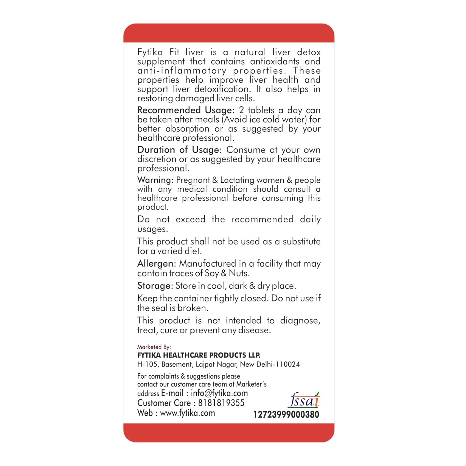 Fytika Fit Liver - 30 Tablets | Liver Detox Supplement | Liver Detox with Milk Thistle, Kalmegh, Kutaki, Kasani, Haldi | For Men & Women