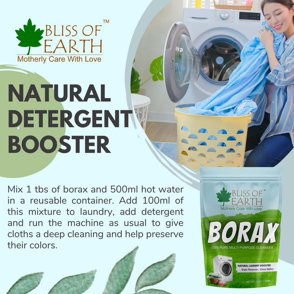 Bliss of Earth Borax Powder For Washing Cloths, Slime Maker, Cleaning & Stain Remover, Ants Killer, 100% Pure Sodium Borate Powder 113GM