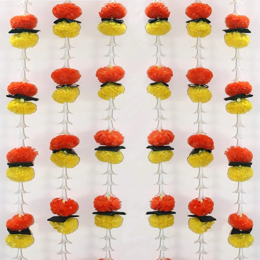Reusable Artificial Flowers Hanging Garlands with Mango Leaf Artificial Marigold & Lily Flowers Toran Pack of 3 Marigold & Lily