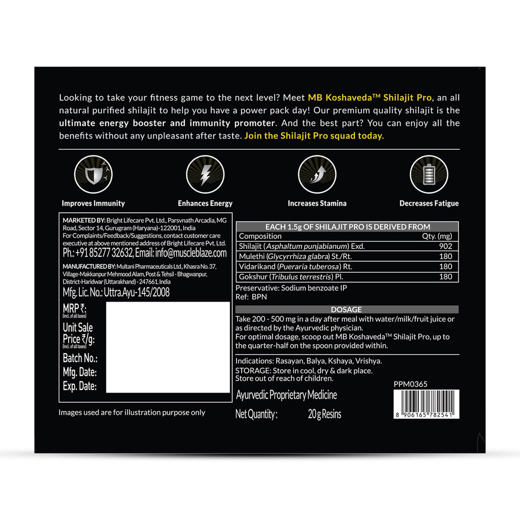 MuscleBlaze Koshaveda Shilajit Pro by (20g Shilajit Resin) | For Strength, Stamina & Endurance