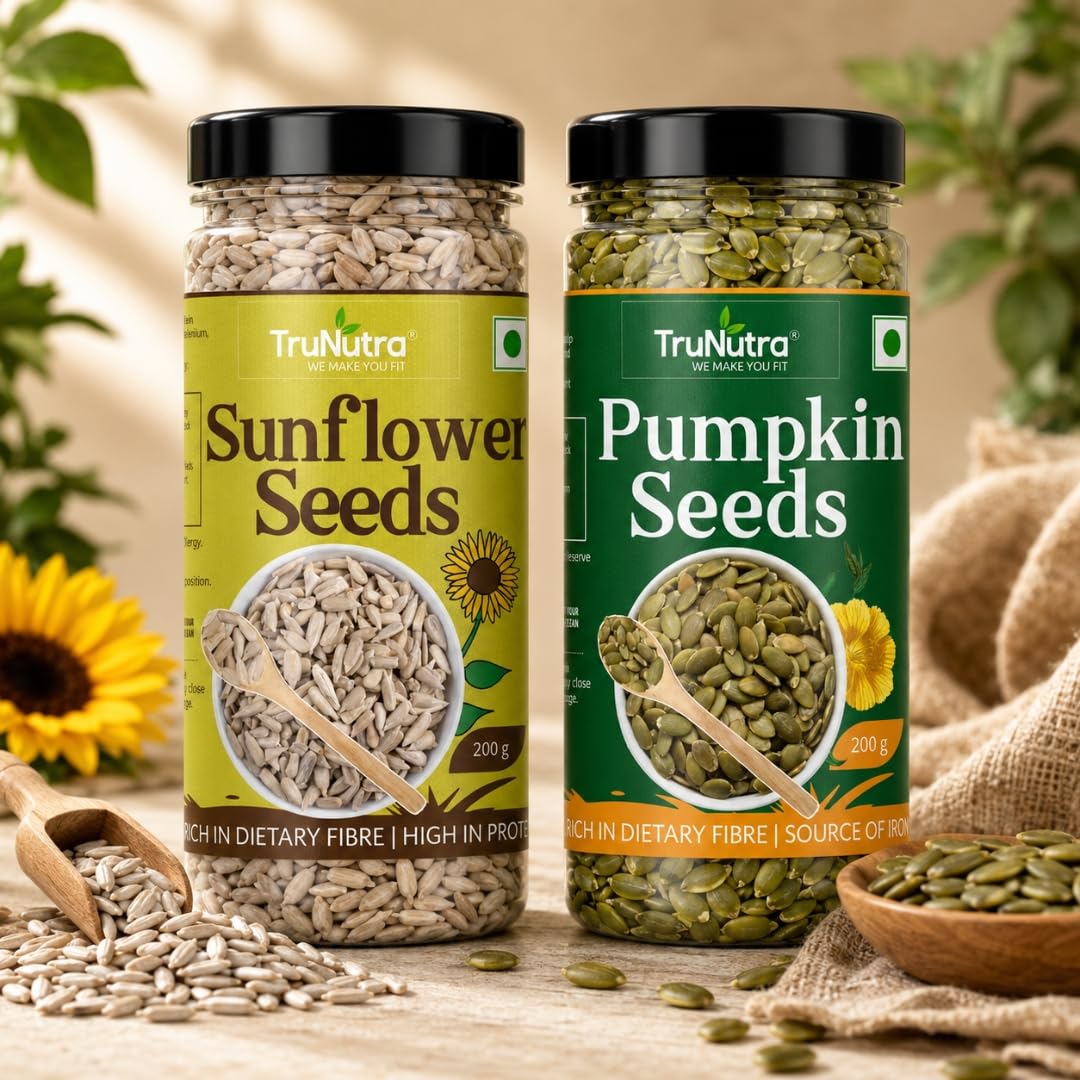 TruNutra Pumpkin & Sunflower Seeds Combo 400g (200g Each) | Raw & Unsalted | High Protein & Fiber | Vegan Snack for Daily Nutrition and Wellness Support Daily.