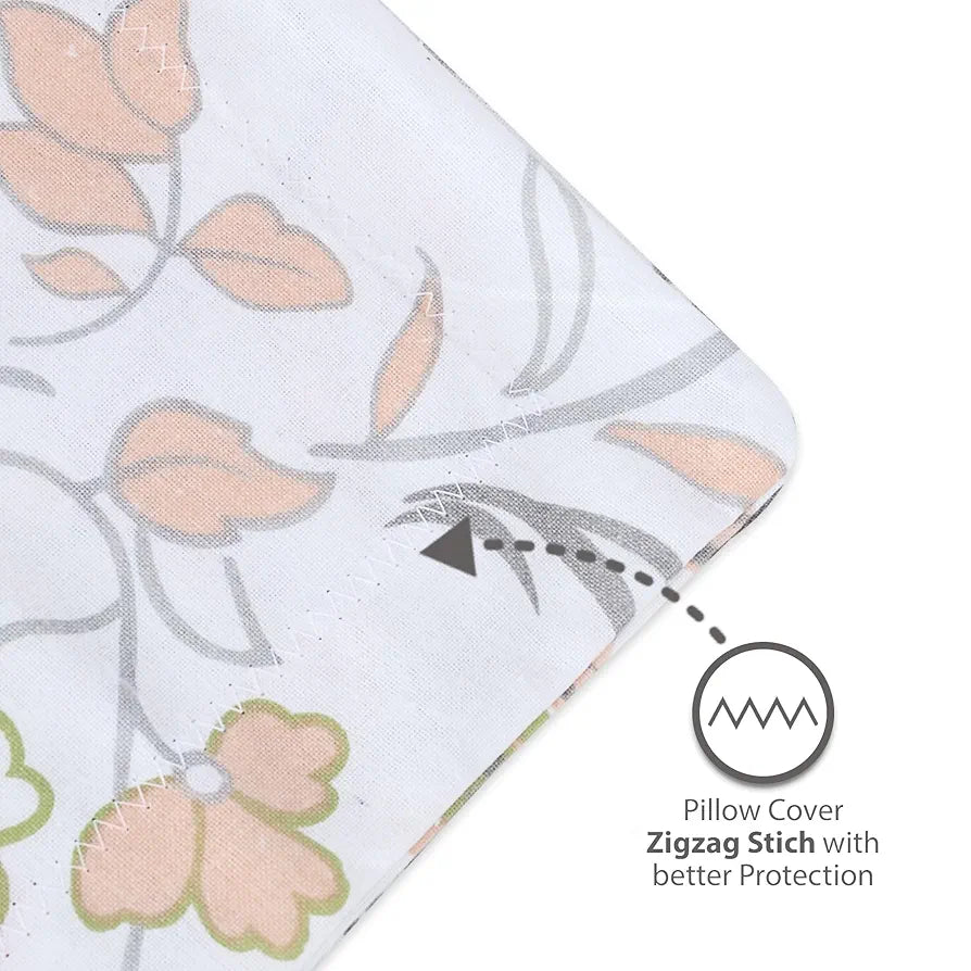 Divine Casa Double Size Bedsheet for Double Bed 144 TC Pure Cotton Queen Size with 2 Pillow Covers Floral Colour Peach Blush