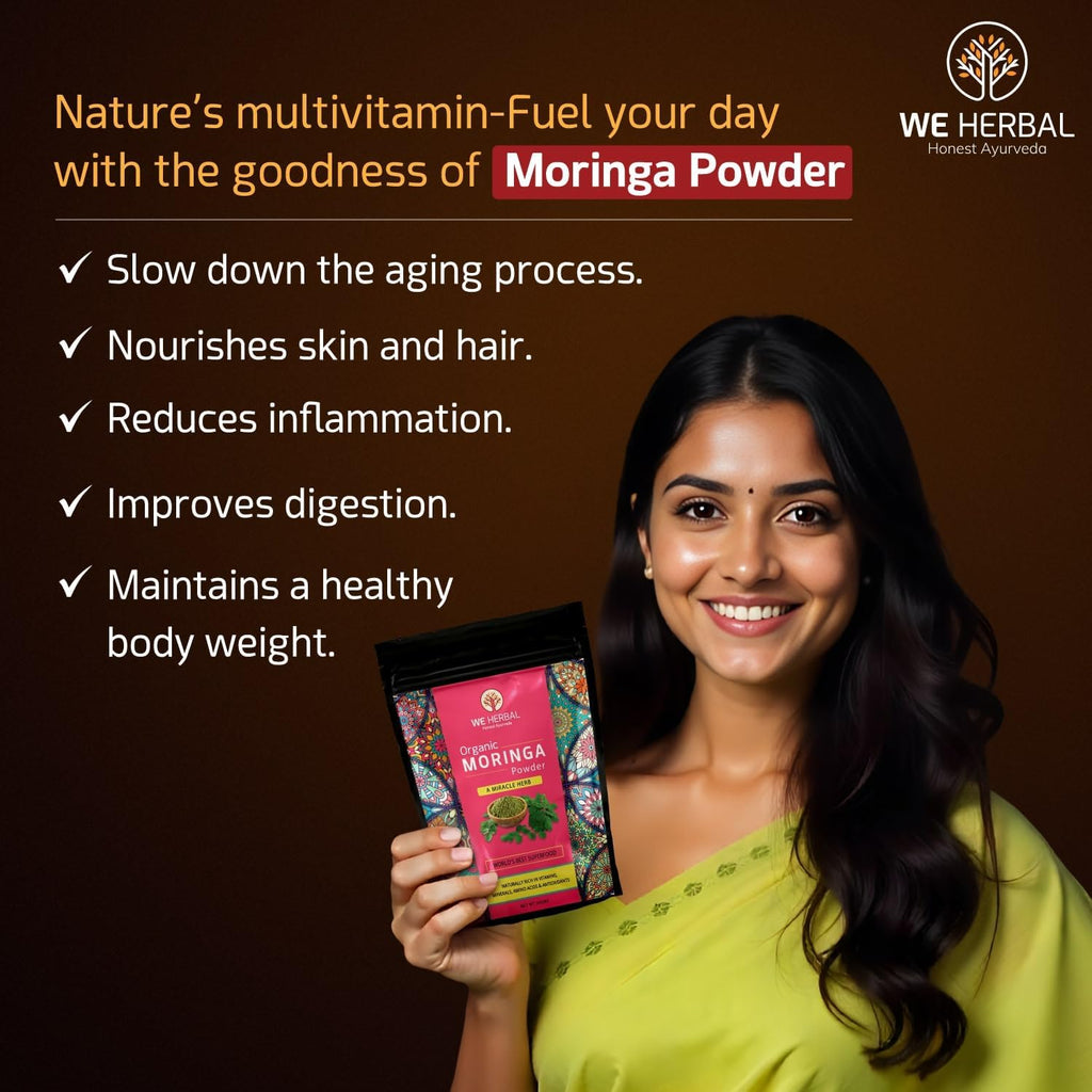 WE HERBAL Organic Moringa Powder 250gm, Natural Drumstick Leaf Powder, Helps Reduce Bad Cholesterol, Rich in Vitamins Minerals and anti-oxidants, improves digestion and metabolism , Supports Immunity, increase Energy levels and Overall Wellness