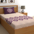 Dreamscape Cotton Single Fitted Bedsheet with 1 Pillow Cover, 140 TC Cotton Ethnic Purple Bedsheet for Single Bed Purple Ethnic1
