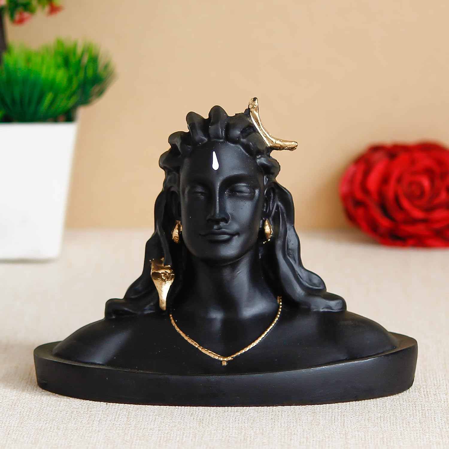 Ecraftindia Black Resin Handcrafted Adiyogi Shiva Statue for Car Dashboard | Lord Shiva Idol for Home