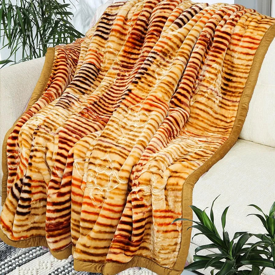 Homekart Super Printed Double Bed Blanket for Heavy Winter Single Ply Mink Blanket King Size Beige Brown