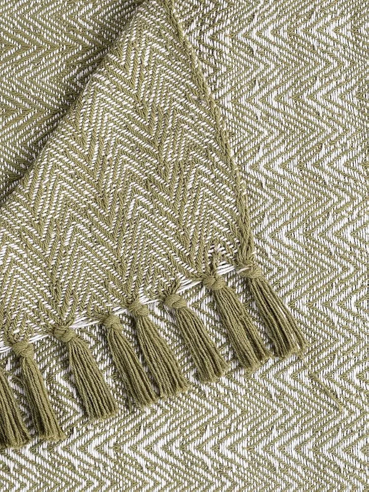 Sashaa World Soft Herringbone Throw Blanket Colour Green