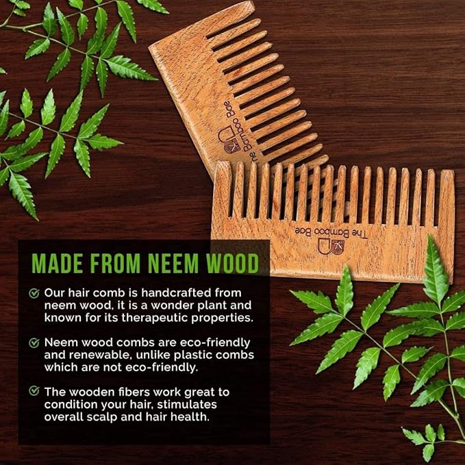 The Bamboo Bae Handmade Neem Wood Comb | Neem Comb for Detangling and Hair Growth | Shampoo Comb