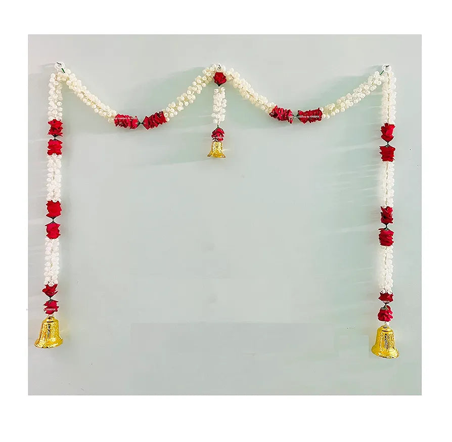 Artificial Jasmine and Roses Door Toran Singel Line with Bells