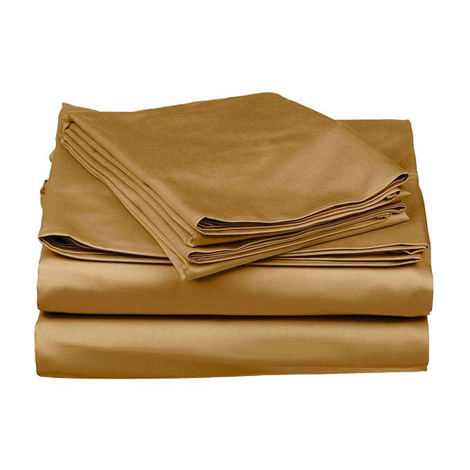 Stoa Paris Satin Bedsheets for Double Bed 300TC Premium Bedsheet with 2 Pillow Covers Colour Eternal Glow-Gold