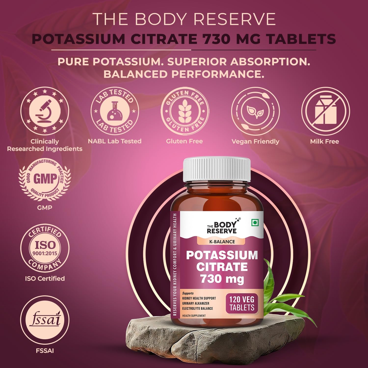 The Body Reserve Potassium Citrate Tablets-120, Potassium supplements for healthy kidney function pH Balance Boosts Electrolyte Levels for Hydration & wellness