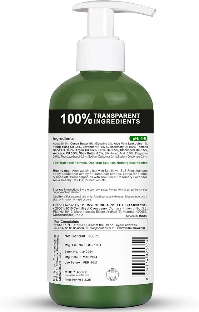 Soulflower Rosemary Argan Hair Conditioner for Hair Growth - 200 ml