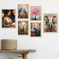 Kotart Peacock Digital Painting for Kitchen Restaurant Cafe Wall Decoration Set of 6 I