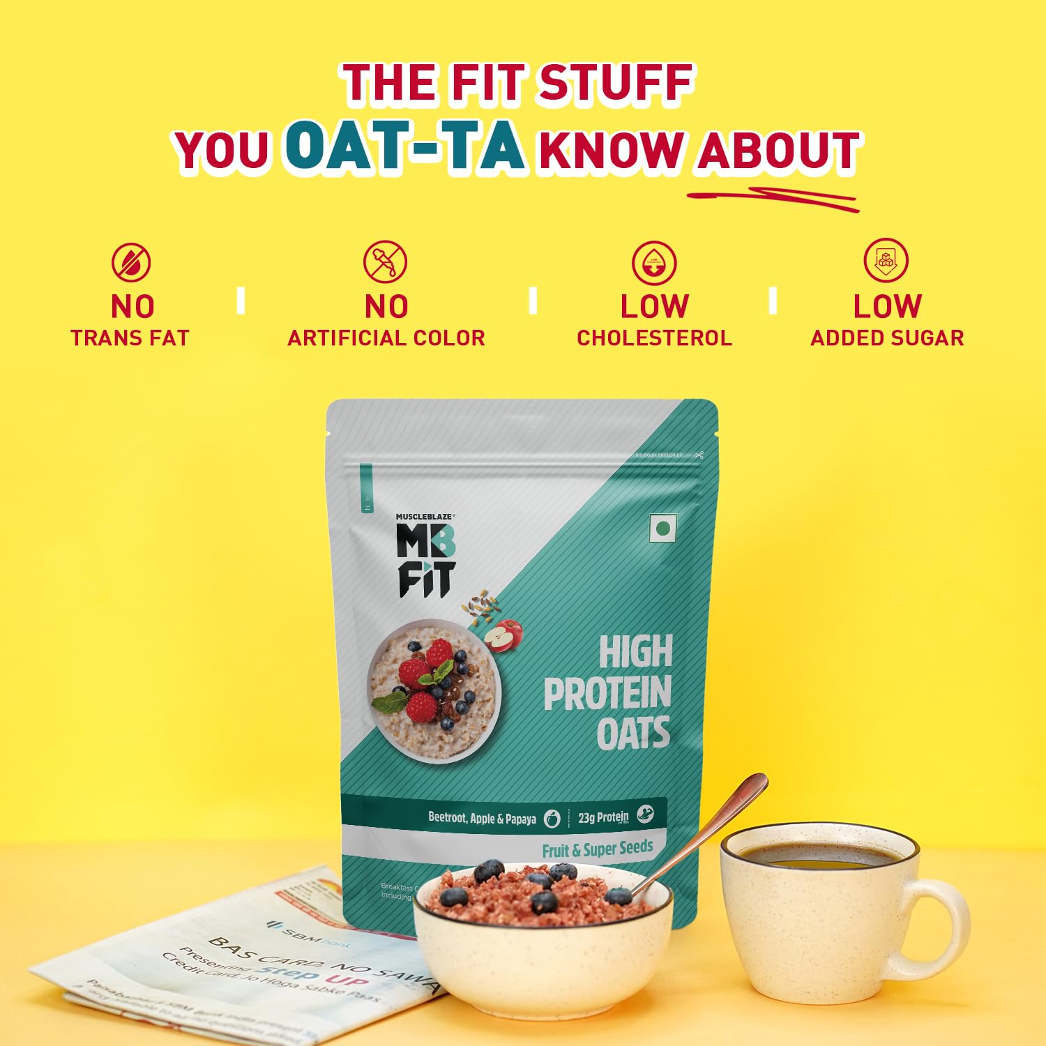 MuscleBlaze Fit High Protein Oats (Fruit & Super Seeds, 1kg) | 23g Protein | Breakfast Cereals for Weight Management