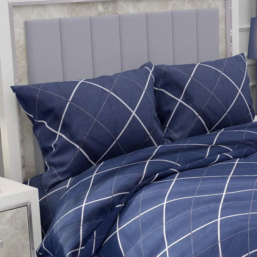 The Home Style Cotton Feel Glace Cotton All Around Elastic Fitted Printed King Size Double Bed Bedsheet With 2 Pillow Cover,300 TC Navy Blue