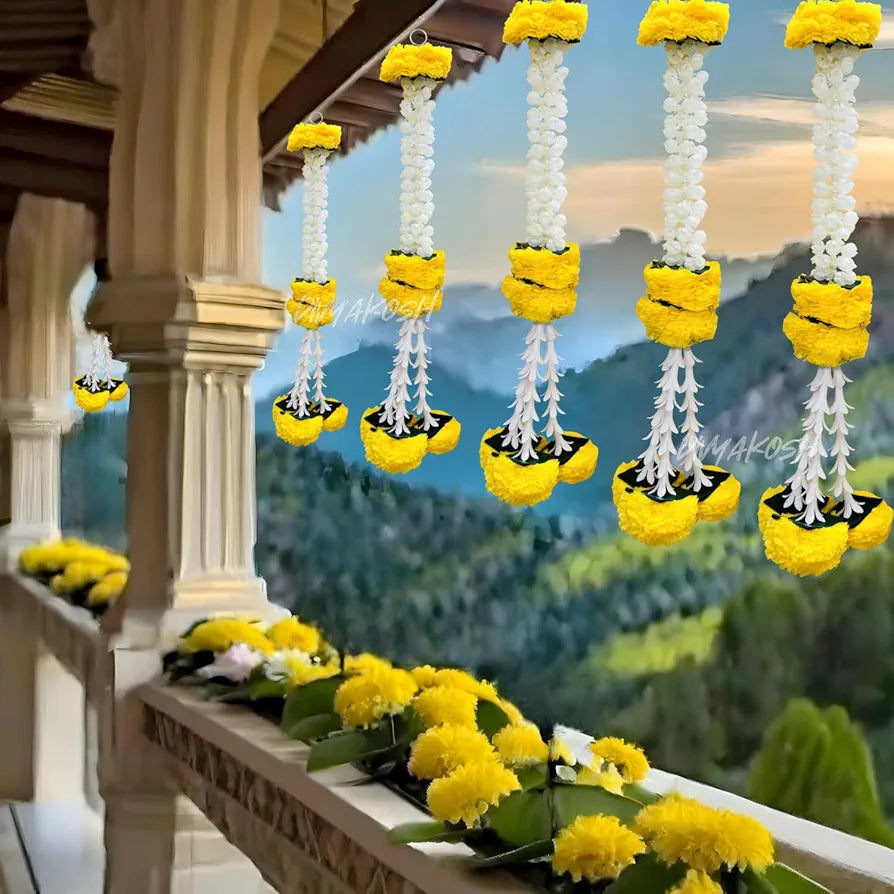 Marigold-Jasmine Hangings Marigold-Jasmine-Lily-Green Leaves Hangings