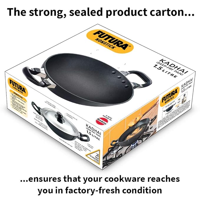 Hawkins Futura 1.5 Litre Deep Fry Pan Non Stick Kadai Round Bottom Kadhai