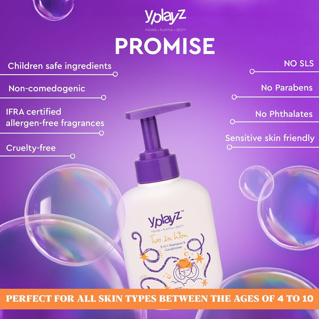 YplayZ 2 in 1 Shampoo & Conditioner for Kids - Ages 4-10 - 300 Ml
