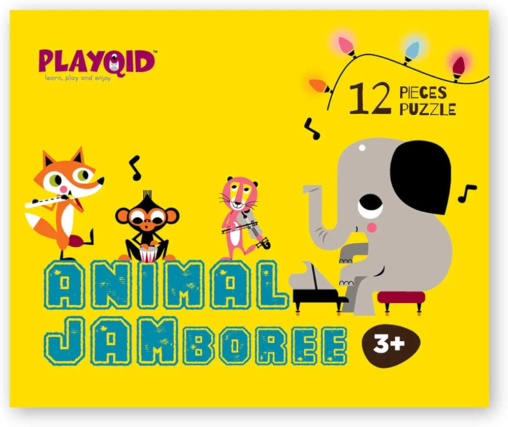 Playqid Jumbo Animal Jigsaw Puzzle for Kids 2+ | 12-Piece Musical Animal Jam Floor Puzzle | Educational Toy for Toddlers Hand-Eye