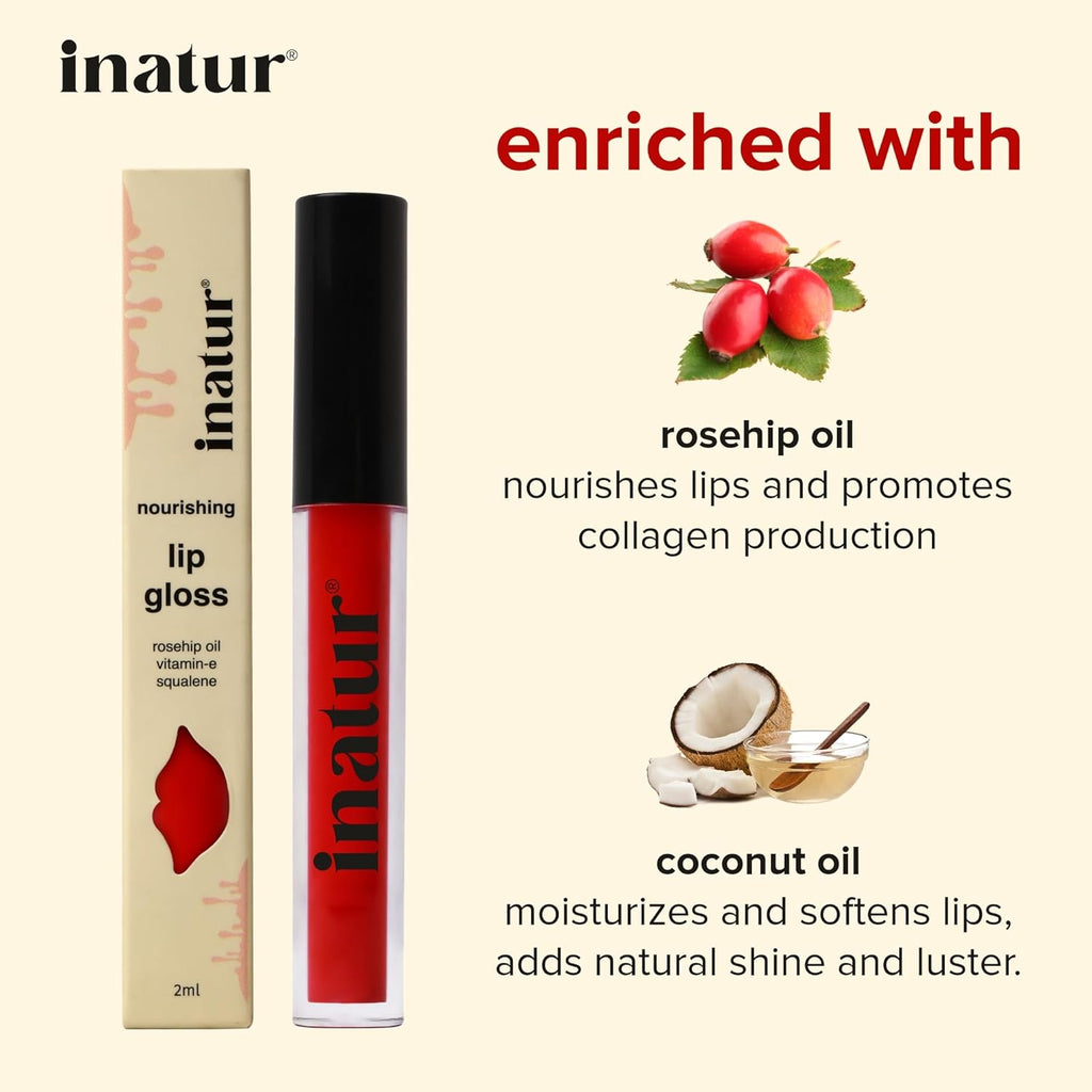 Inatur Glam Pink Lip Gloss Shiny Lips Suitable For All Tones - 2 ml