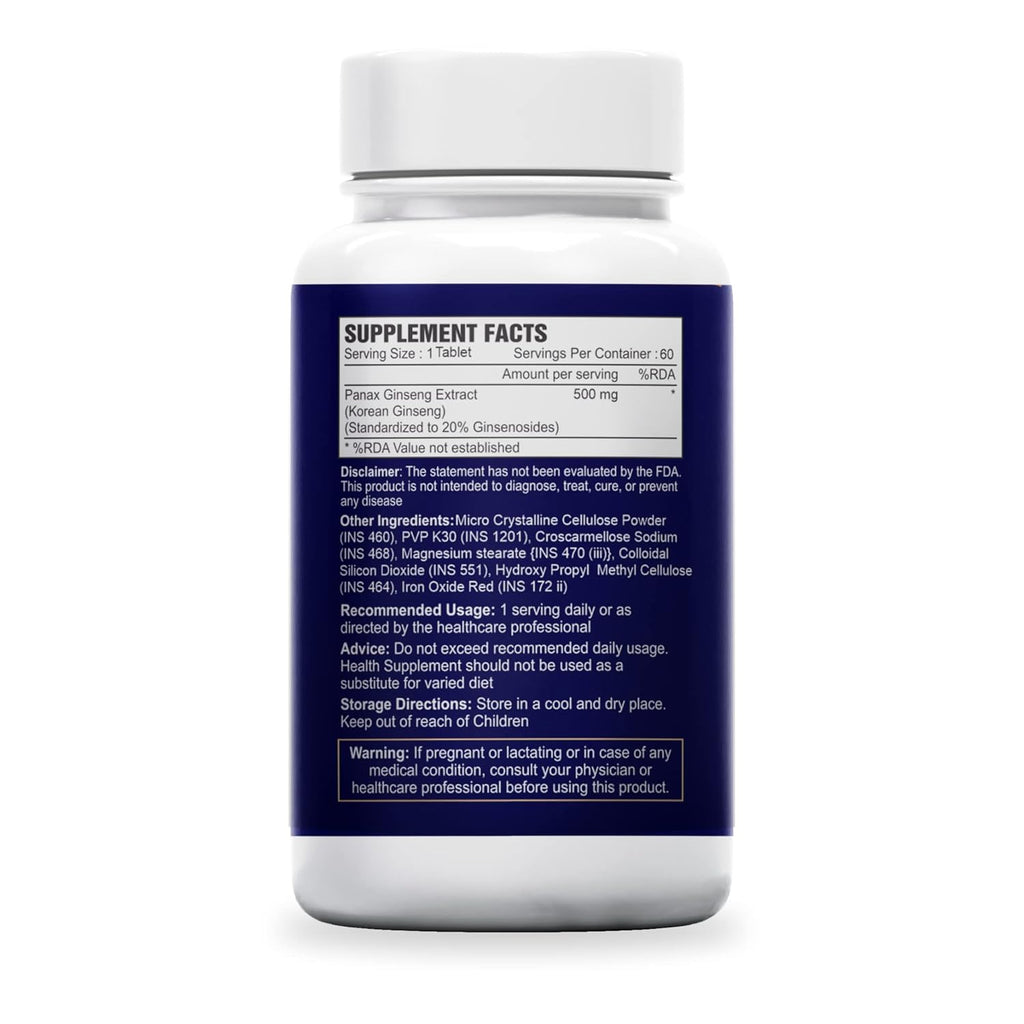 Sea Life Panax Ginseng | Korean Red Ginseng Supplement for Men & Women, Root Extract Powder for Energy and Stress Management (60 Tablets).