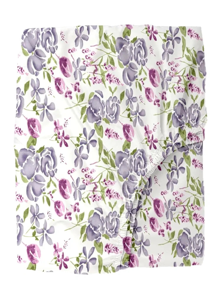 Trance Home Linen 180TC 100% Cotton 78"x36" Single Size Elastic Fitted Bedsheet Printed with 1 Pillow Cover Colour Huvu Lilac