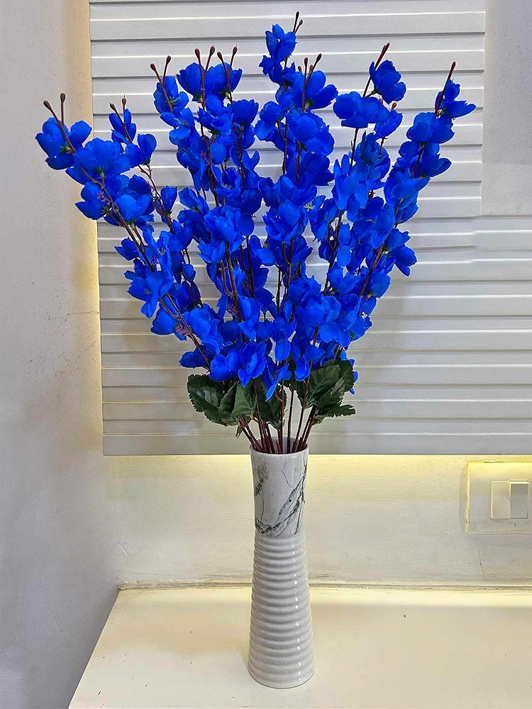 Artificial Flowers Bunch for Decoration Cherry Blossom Without vase Blue 2 Piece 55 cm Height