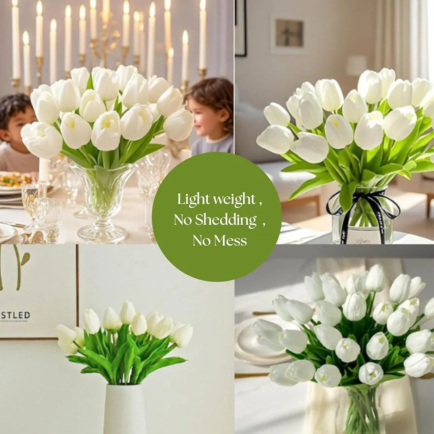 5 Pcs Artificial Tulip Lily Flowers for Vase White Fabric Faux Tulips