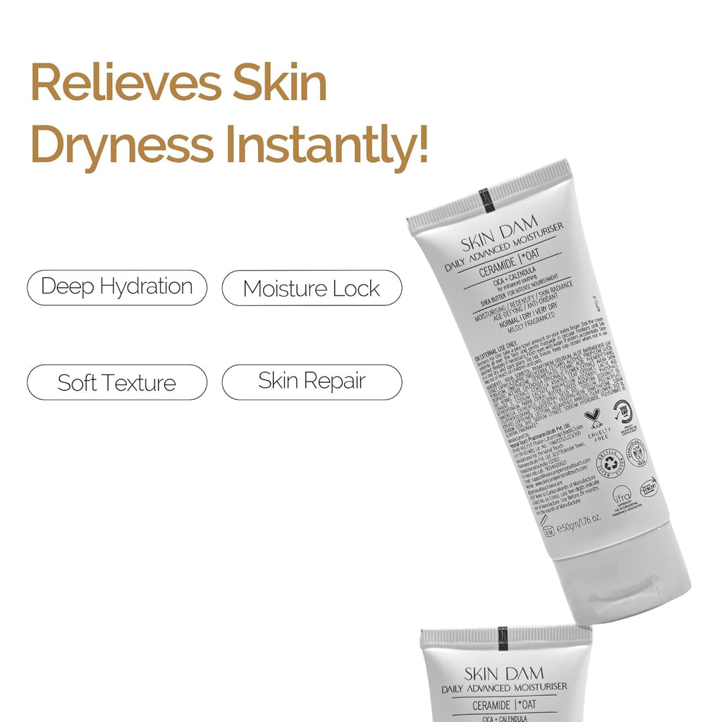 Personal Touch Skin Dam Korean Moisturizer Cream for Dry Skin | Ceramide 3 Barrier Repair Cream with Oat, Centella & Shea Butter | 72H Hydration | 50g