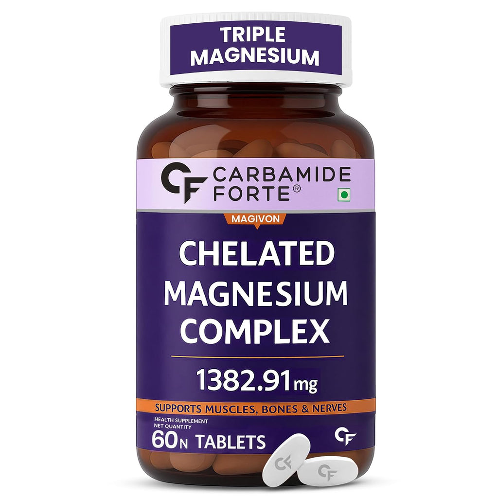 Carbamide Forte Chelated Magnesium Citrate Oxide Supplement | Triple Magnesium Supplement Supports Bones Muscles & Nerves 1382.91mg Per Serving - 60 Veg Tablets