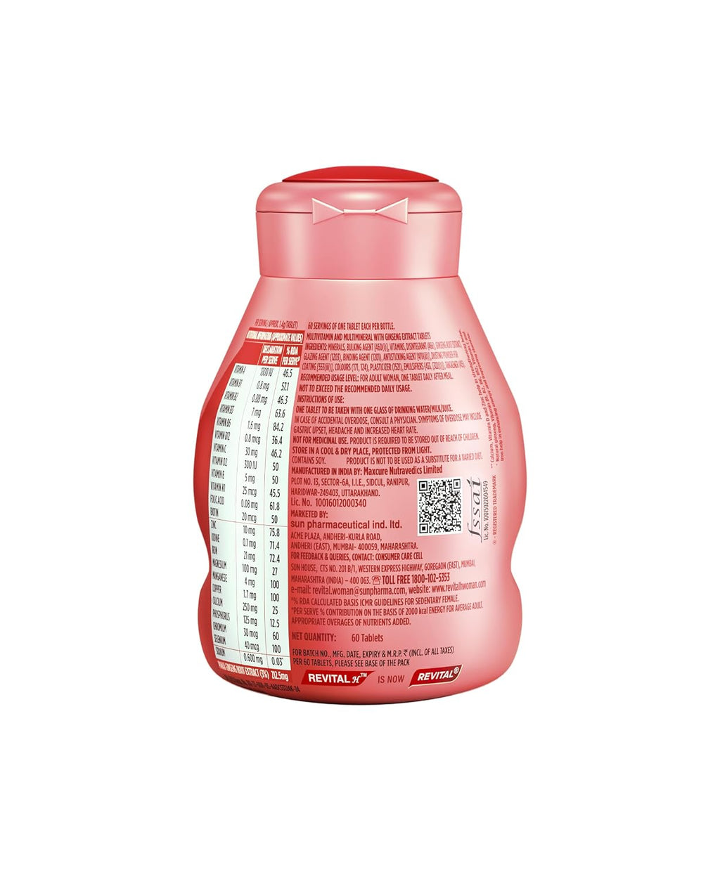 Revital For Women With Multivitamins, Calcium, Zinc & Natural Ginseng For Daily Immunity Strong Bones, And Enhances Energy Level - 60 Tablets