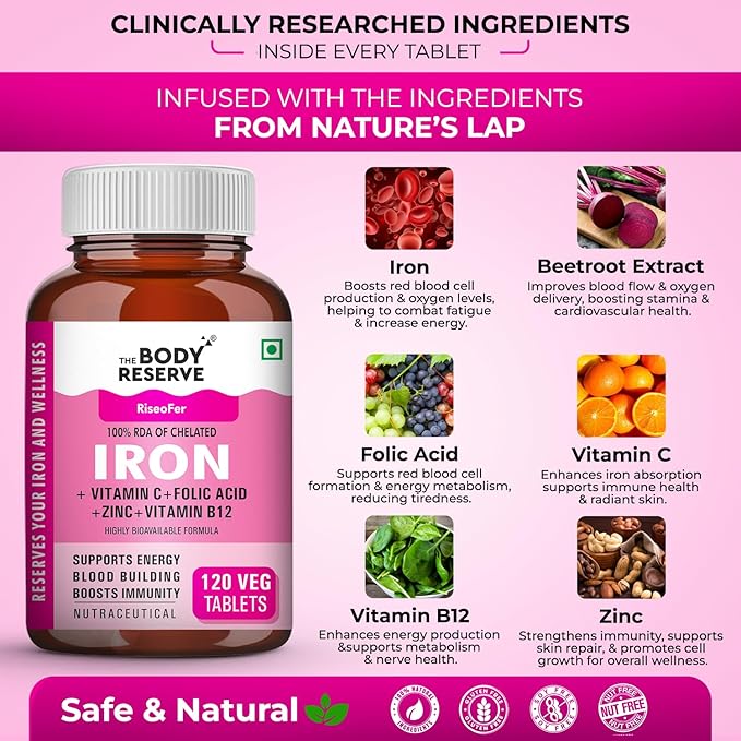 The Body Reserve Chelated Iron + Vitamin C Tablets - 120 tabs
