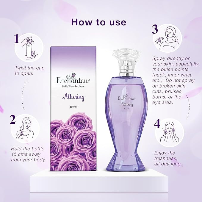 Enchanteur Alluring Rose Perfume Liquid For Women - 100 ml