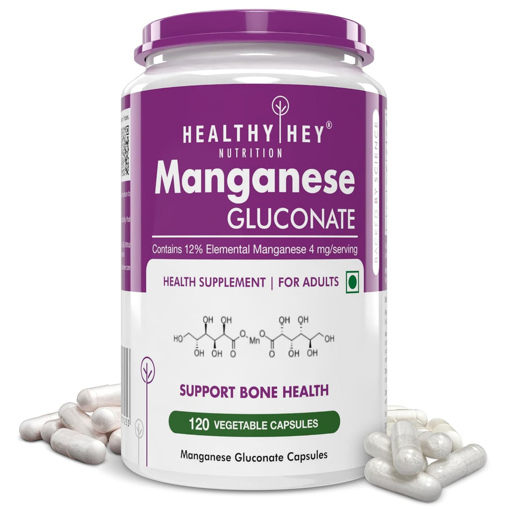 HealthyHey Nutrition Manganese Gluconate - Hypoallergenic Trace Mineral Supplement for Connective Tissue and Bones - 120 Capsules