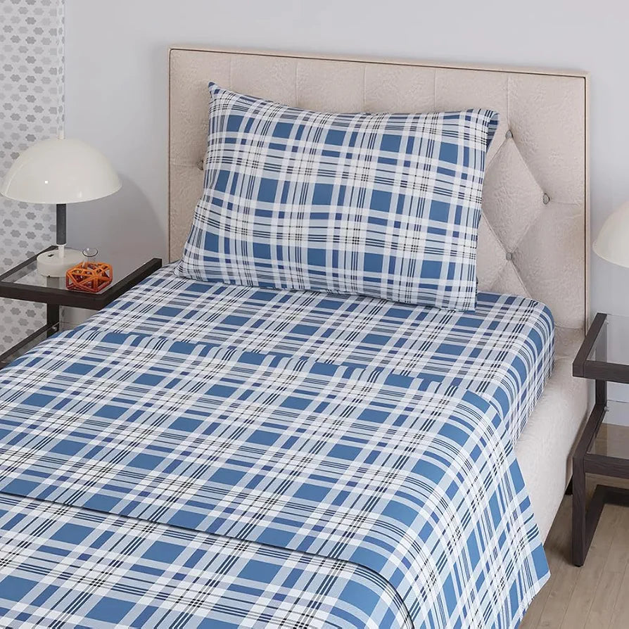 Layers Zen Cotton Blend Single Bedsheet Set 1 Single Cotton Bedsheet & 1 Pillow Cover 225 CVC Navy Blue