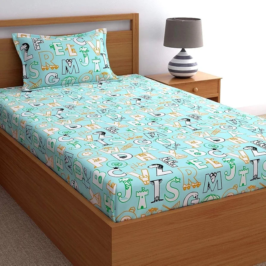 Dreamscape Cotton Bedsheets For Kids Single Bed Cotton 144Tc Abstract Blue Kids Single Bedsheet With Pillow Cover 144 tc Peach1