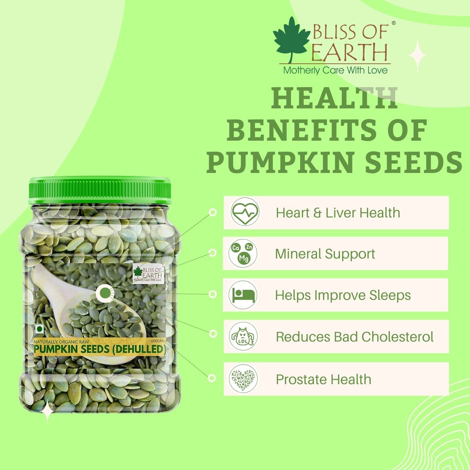 Bliss of Earth Pumpkin Seeds – Dehulled Naturally Organic Superfood for Eating - Rich in Protein & Fiber, Healthy Snack for Salads, Baking & Smoothies - Pumpkin Seed 600gm