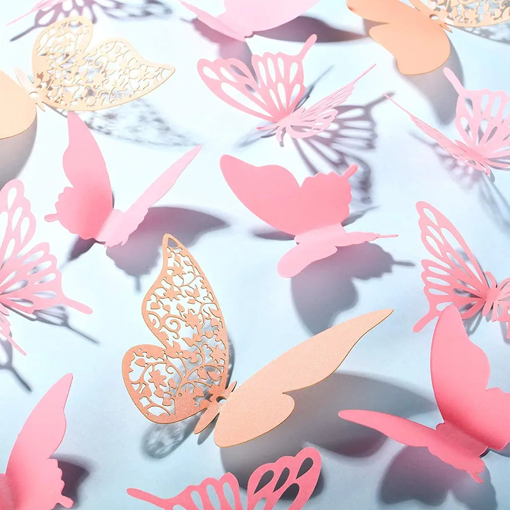 Xtore 144Pcs 3D Home Decor Butterfly with Sticking Pad DIY Decorative Wall Art Crafts for Home Decor
