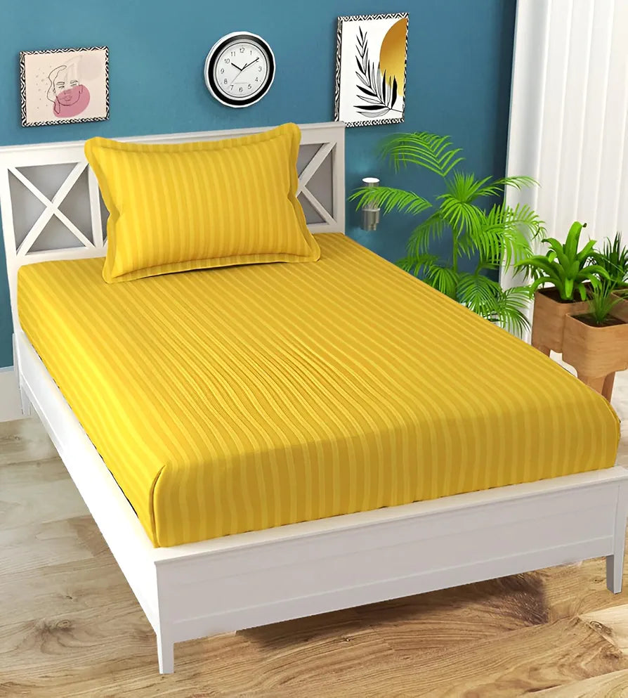 Starnstyle 220 Glace Cotton 1 Single Bedsheet with 1 Pillow Cover  Yellow