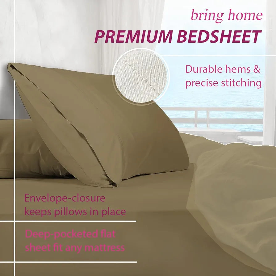 Trance Home Linen Premium 300 TC Pure 100% Cotton Printed King Fitted Bedsheet King Bed Elasticated Fitted Bedspread With 2 Pillow Covers Colour Beige