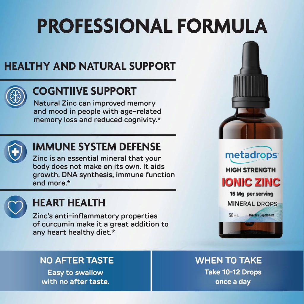METADROPS Premium Ionic Zinc, 50ml - High Dose, Rapid Absorption for Optimal Health